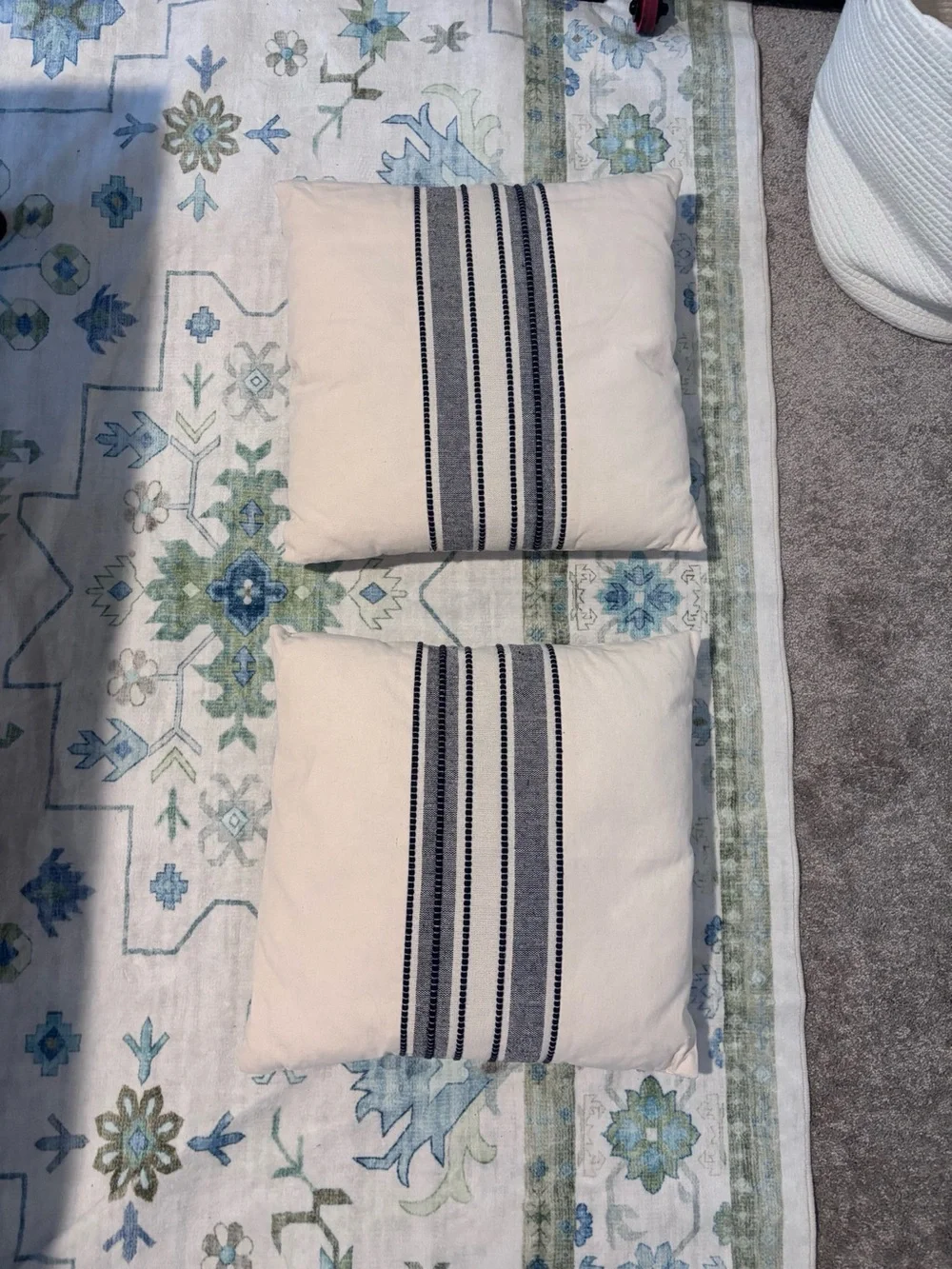 Striped Linen Textured Throw Pillow Covers 18x18 Inch Set of 2
